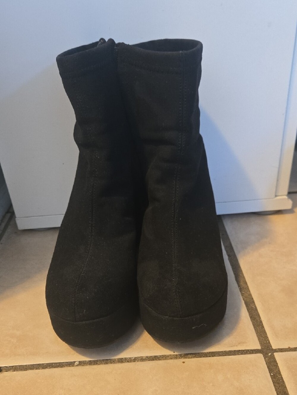 Women's Black Platform Ankle Boots with Side Zipper - Picture 2 of 5